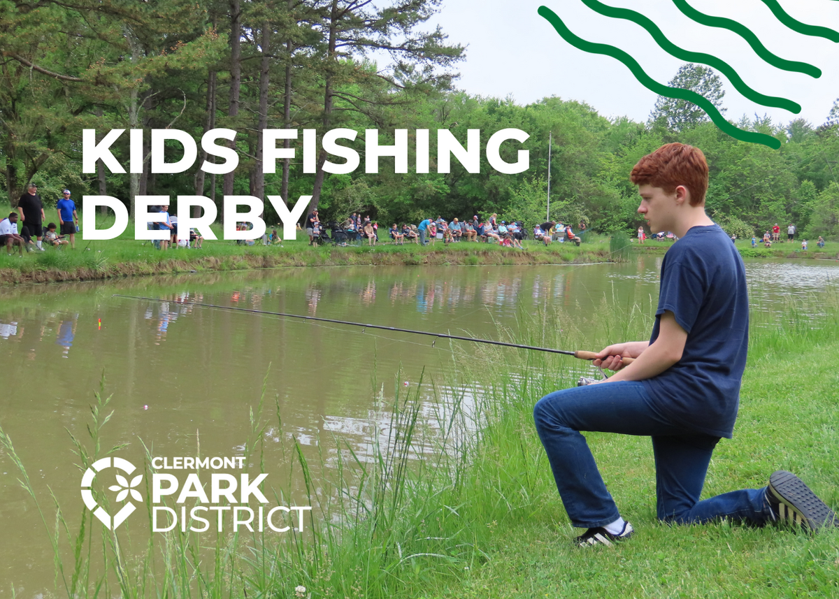 young person kneeling by the lake with a fishing pole, line in the water