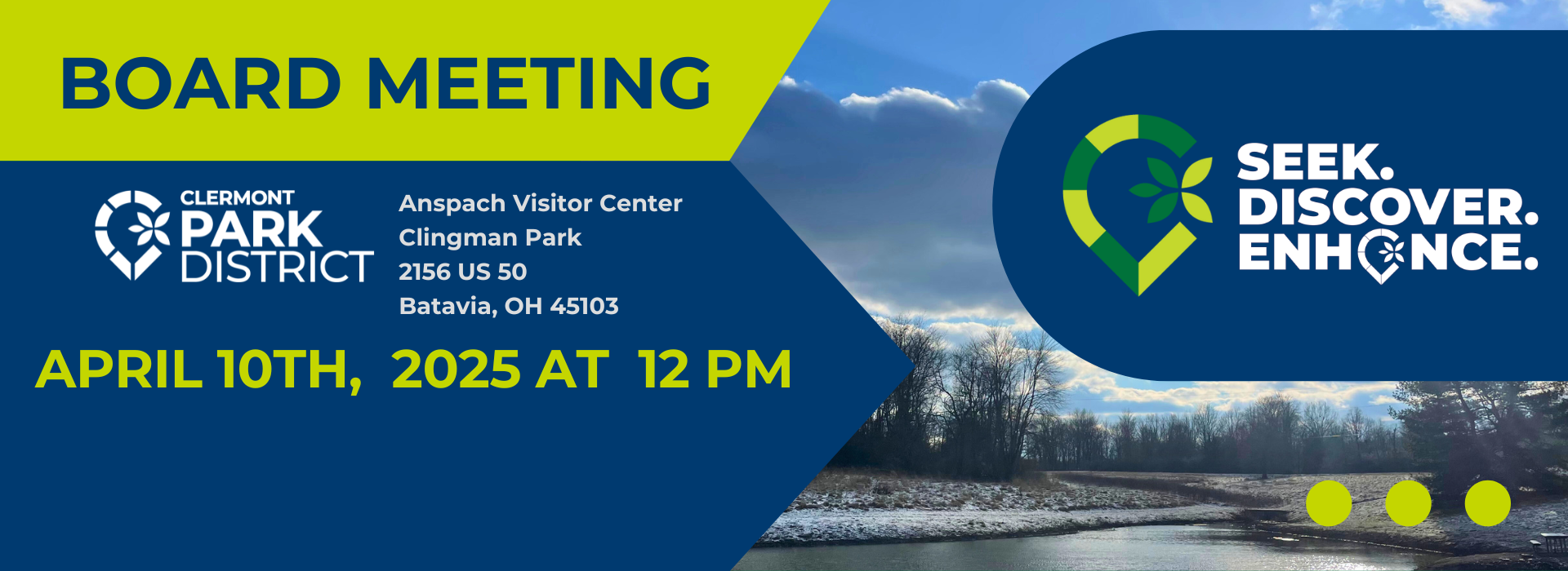 The next Park Board Meeting is April 10th, 12pm at Clingman Park