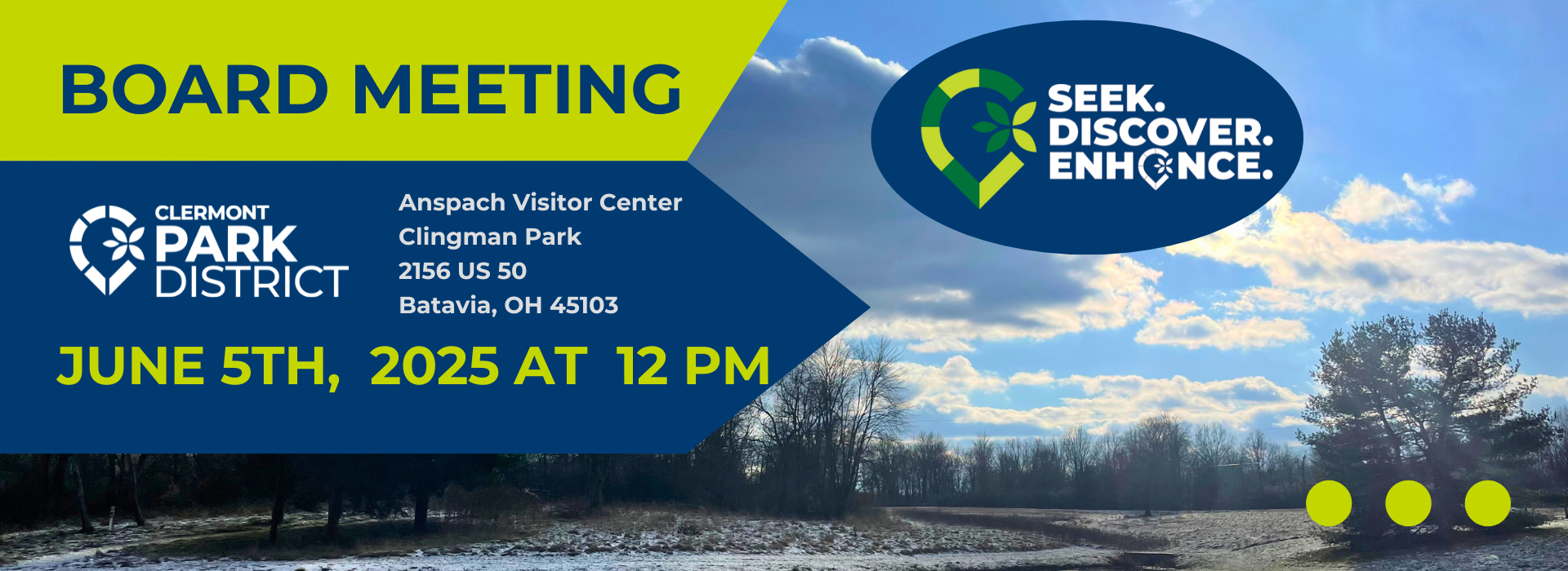 The next Park Board Meeting is June 5th, 12pm at Clingman Park