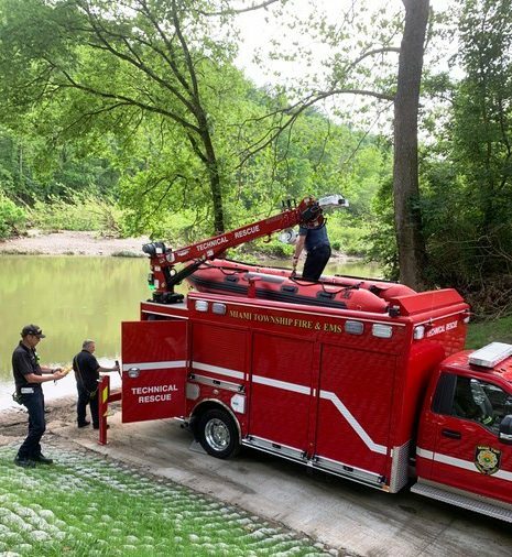 firetruck on river bank