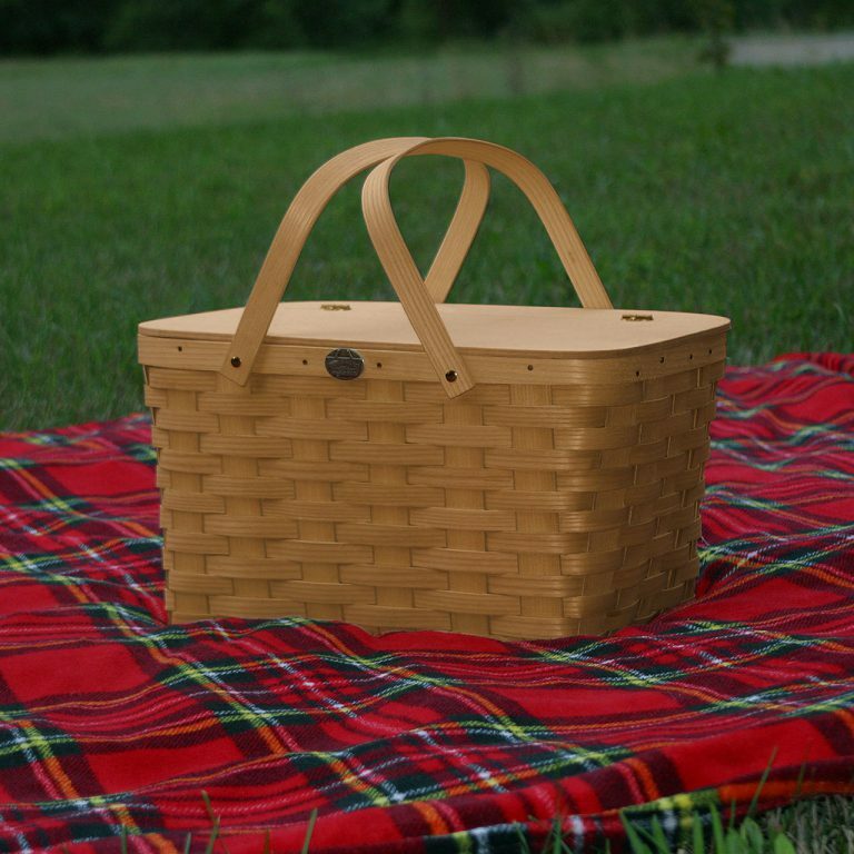 picnic basket on blanket